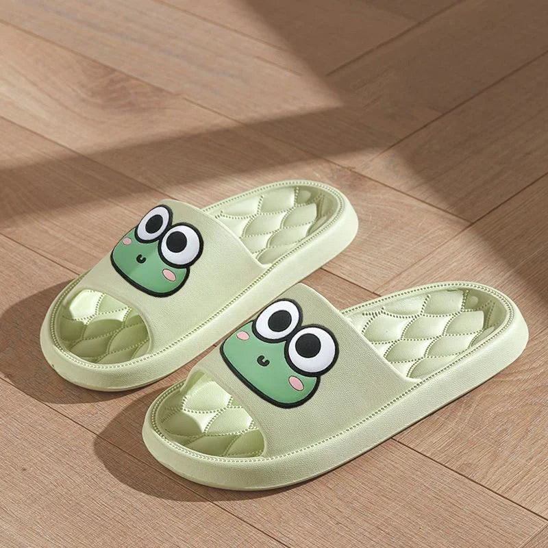 Tongs de plage coordonnantes à motif de grenouille, sandales souples d'été à motif de dessin animé mignon
