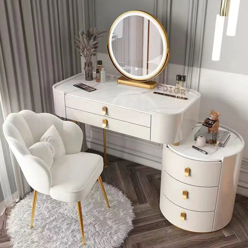Meuble de chambre à coucher, rangement, chargement sans fil, Bluetooth, commode de maquillage, coiffeuse, Table intelligente avec miroir LED