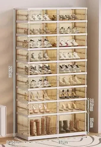 Organisateur de étagères à chaussures pliables pour placard, boîte de rangement de chaussures pliables en plastique, transparente, empilable avec assemblage facile