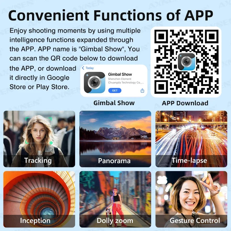 AXNEN HQ6 Gimbal à Main 3 Axes Intelligent avec Lumière de Remplissage pour iPhone, Samsung, Huawei, Xiaomi, VIVO, OPPO, Suivi du Visage, Kit TikTok et Vlog
