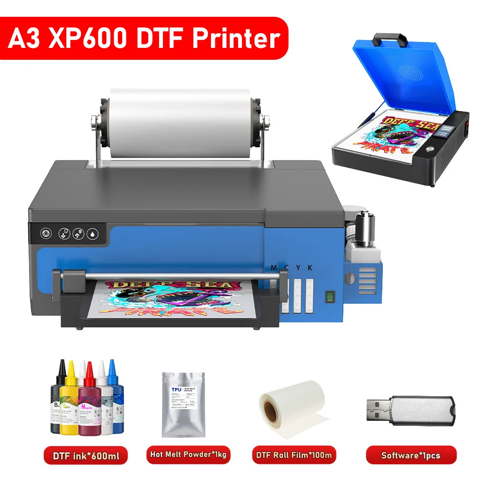 Imprimante A3 XP600 DTF, Machine d'impression par transfert Direct sur Film, impresora dtf a3 avec rouleau d'alimentation, imprimante de t-shirts pour tous les textiles