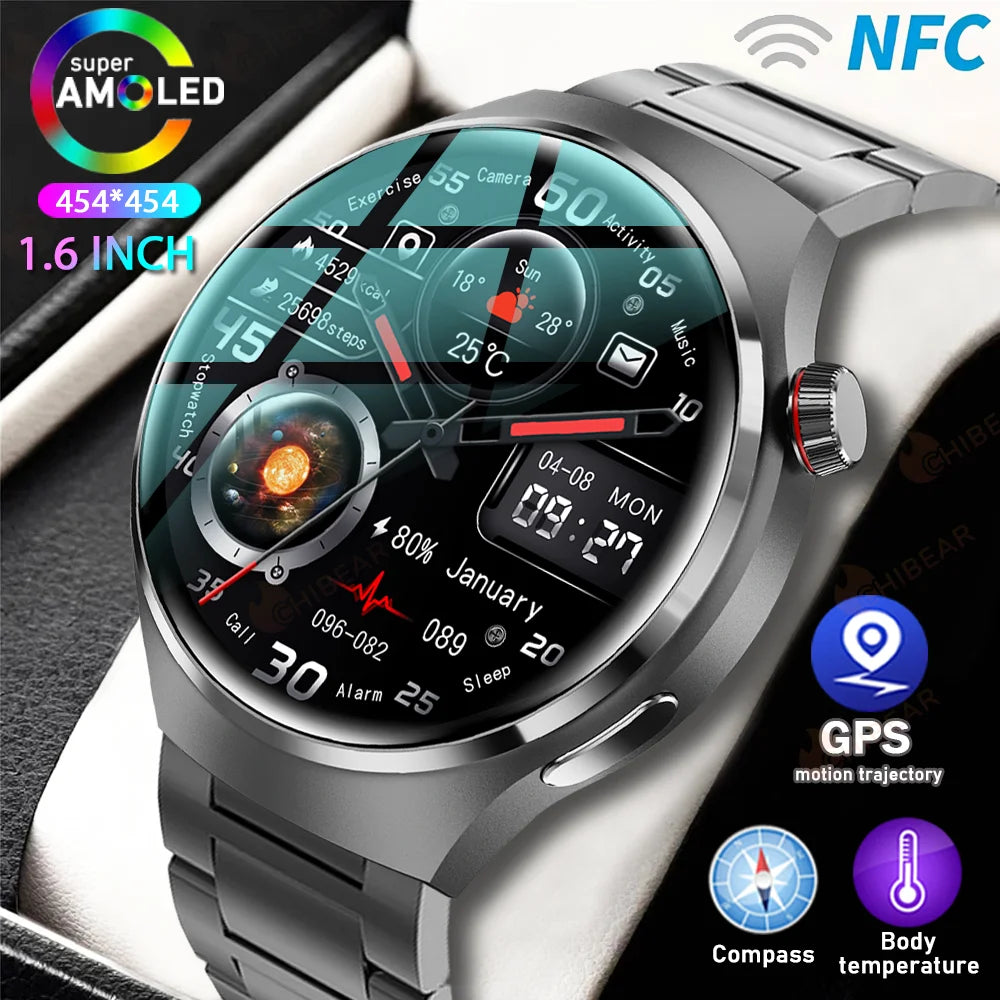 Pour HUAWEI montre Pro GPS NFC montre intelligente hommes 360*360 AMOLED écran fréquence cardiaque Bluetooth appel IP68 étanche homme Smartwatch 2024