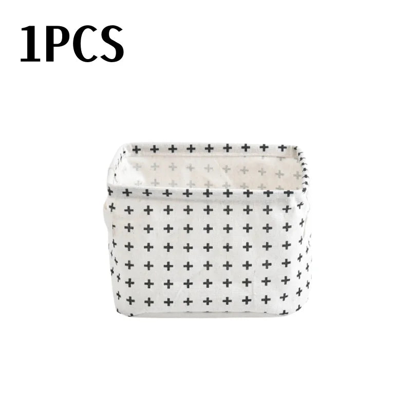 Petit panier de rangement en toile pliable avec poignée, boîte de rangement de bureau en coton et lin, petit panier de rangement étanche frais 1 pièce