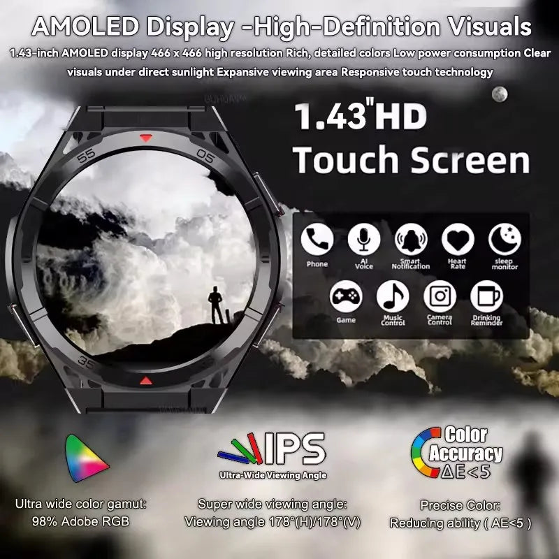 2025 nouveau pour HUAWE Original GPS SmartWatch Ultra 466*466 HD AMOLED affichage sport boussole BT appel IP69 étanche Bracelet intelligent