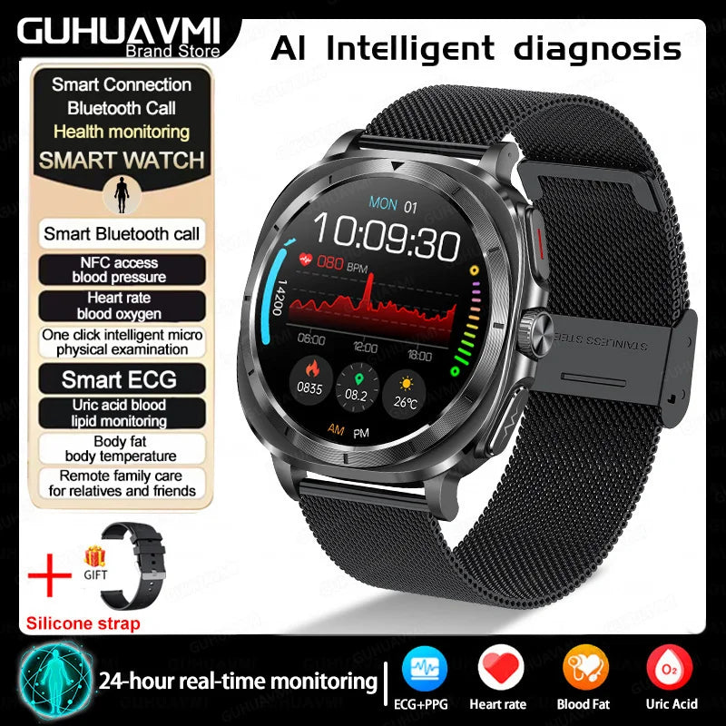 2025 nouveau pour Samsung Galaxy montre 7 acide urique pression artérielle oxygène sanguin analyse du corps montre intelligente ECG + PPG horloge Smartwatch hommes