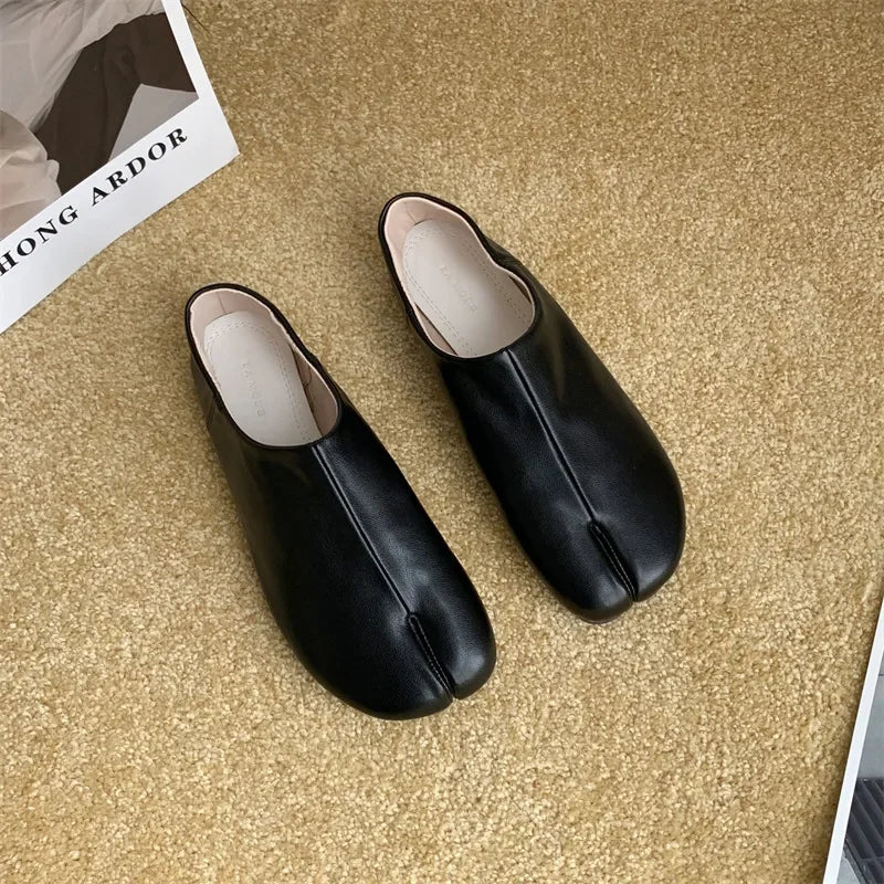Bailamos-Mocassins en cuir souple pour femmes, Mules à enfiler, Fendu rond, Lazy Shallow, Mules à bride arrière, Chaussures plates, Tabi Ninja