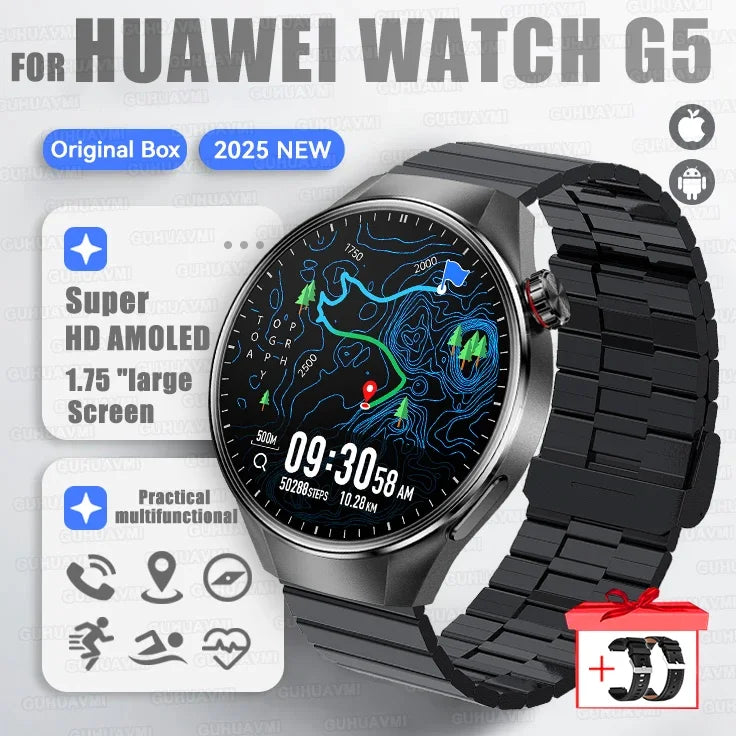 2025 nouveau pour HUAWEI montre G5 PlUS montre intelligente hommes 1.75 "HD AMOLED écran GPS piste fréquence cardiaque Bluetooth appel boussole SmartWatch