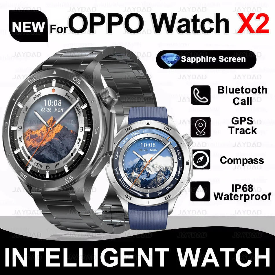 Pour montre OPPO X2 GPS trackes montre intelligente hommes boussole AMOLED écran fréquence cardiaque Bluetooth appel IP68 étanche Smartwatch 2025New
