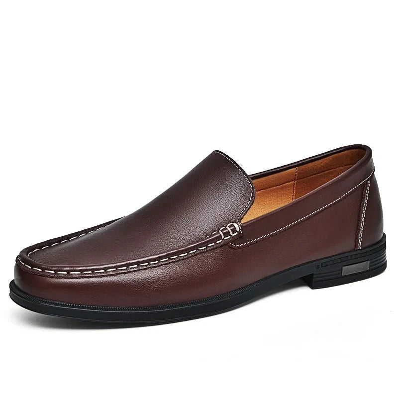 Chaussures en cuir véritable pour hommes, chaussures formelles à enfiler pour le bureau, pour fête de mariage, chaussures habillées pour la conduite, mocassins paresseux