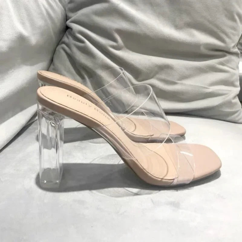 Sandales à talons hauts en plexiglas transparent pour femmes, escarpins d'été, pantoufles en MSI de PVC, chaussures Parker ouvertes, sandales transparentes