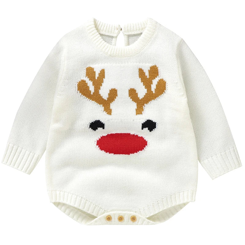 2025 Combinaison de Noël unisexe pour bébé Vert Vêtements mignons pour nouveau-né Automne Hiver Garçons Filles Col rond Cadeau de Noël Body en tricot