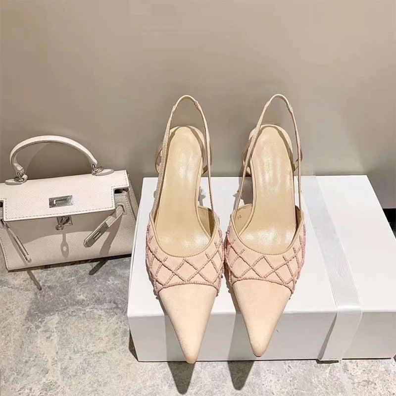 Sandales à Talons Hauts Perlés et Pointus de Style Socialite, Nouvelle Collection d'Été