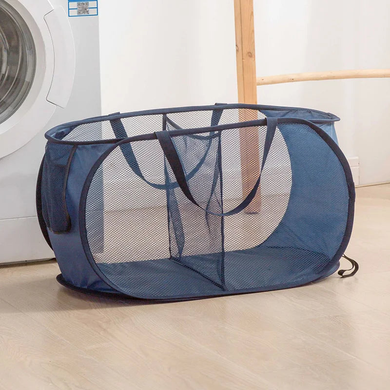 Panier à linge pliant cloison vêtements sales tri sac en maille organisateur de salle de bain épaissi avec cadre seau de rangement en tissu