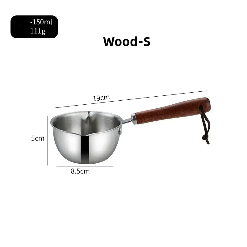 Mini poêle à lait en acier inoxydable 304, Pot à huile chaude, petite poêle avec manche en bois pour la cuisson du beurre bouillant, outil de cuisine