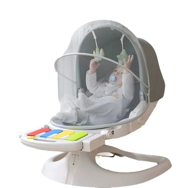 Chaise à bascule électrique pour bébé, touches de piano, lit de bébé confortable avec musique Bluetooth de 0 à 3 ans, lit de berceau électrique pour bébé, videur
