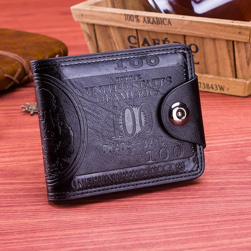 Dihope Fashion Men's Wallets With 100 US Dollar Pattern Wallet Male Leather Wallet Photo Card Holder Large Capacity Wallet 2024