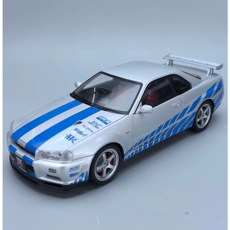Grande taille 1/18 échelle Nissan GT-R R34 horizon alliage voiture modèle moulé sous pression jouet voiture pour garçons JDM voiture de course jouet cadeau passe-temps à collectionner