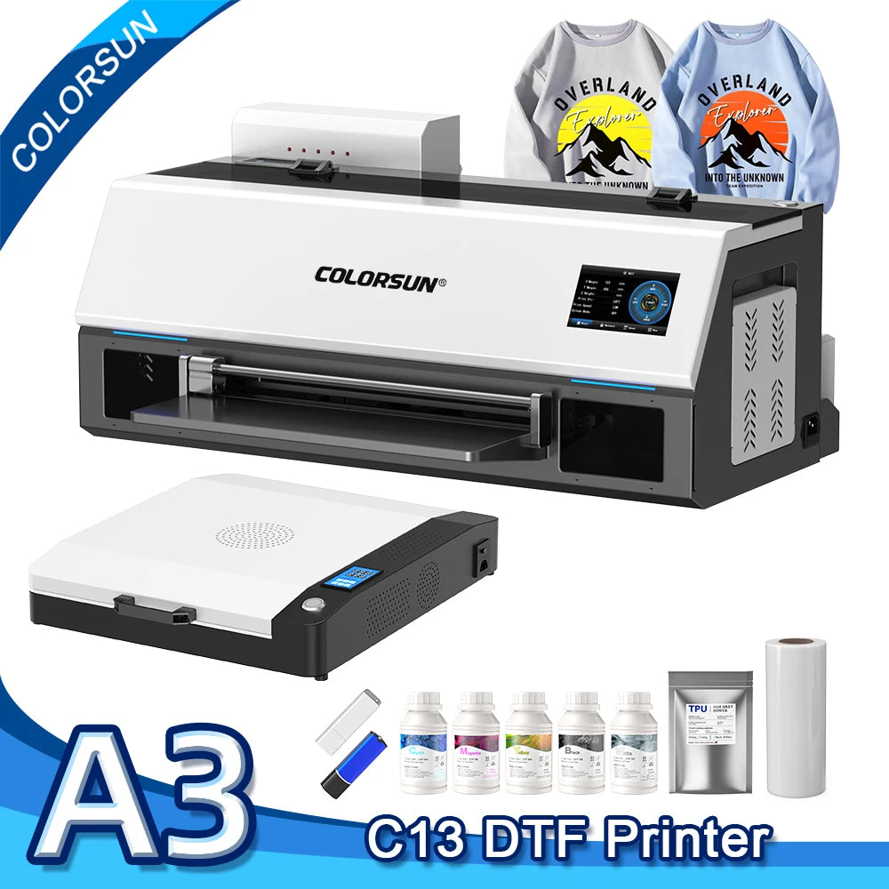 Colorsun A3 DTF imprimante pour Epson XP600 DTF Machine d'impression Impresora A3 DTF imprimantes pour T-Shirts sweats à capuche tout tissu