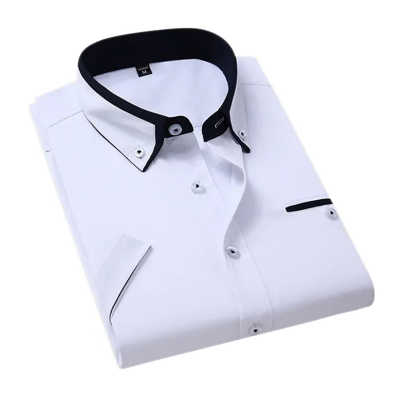 TFETTER Chemise d’affaires d’été Hommes Manches courtes Chemise boutonnée Col rabattu Chemises décontractées Vêtements pour hommes Plus la taille 5XL