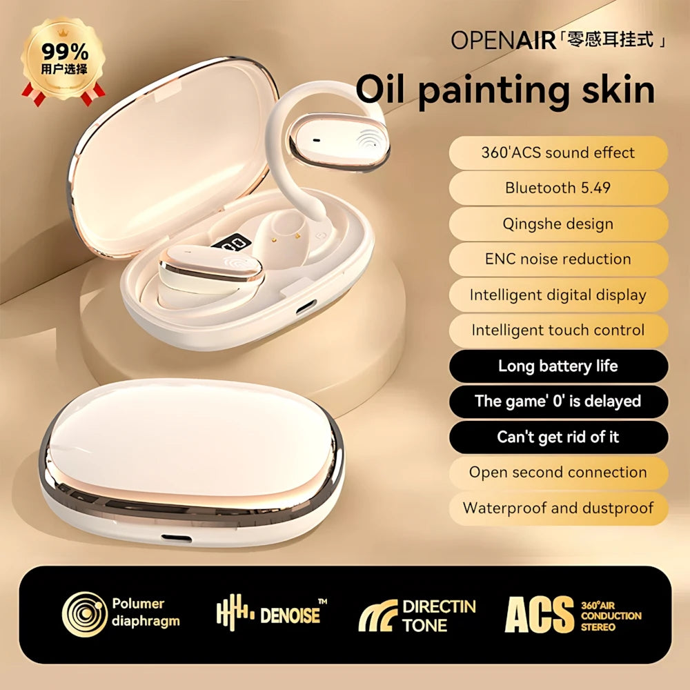 Écouteurs sans fil Bluetooth 5.4 OWS, casque d'écoute avec micro, étanche, son stéréo Hifi