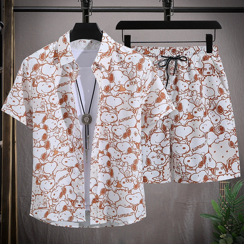 Ensemble de plage hawaïenne pour hommes Chemise à manches courtes à simple boutonnage et shorts Tenue de voyage décontractée pour vacances d’été