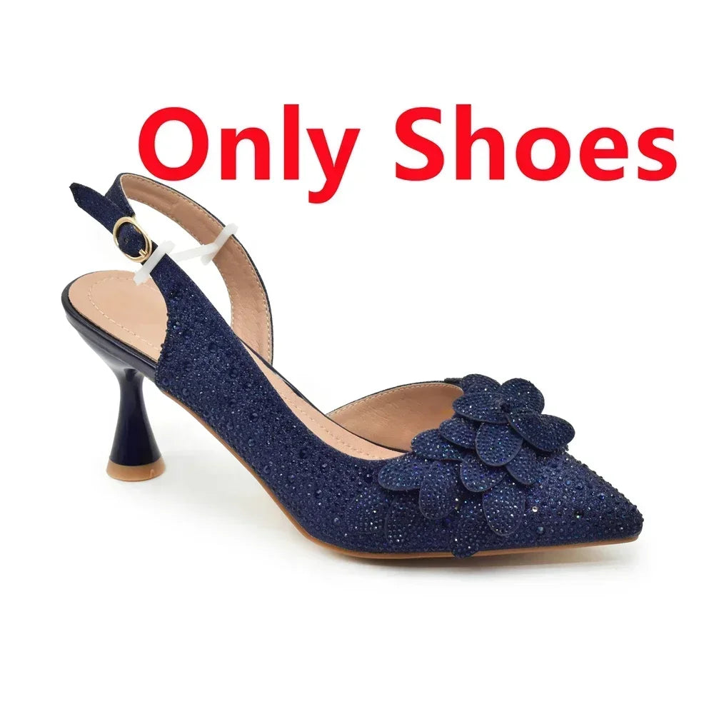 Ensemble de chaussures et de sacs italiens de luxe pour femmes, escarpins de mariage à bout pointu, talons hauts, strass, ensemble de chaussures et de sacs de fête pour dames