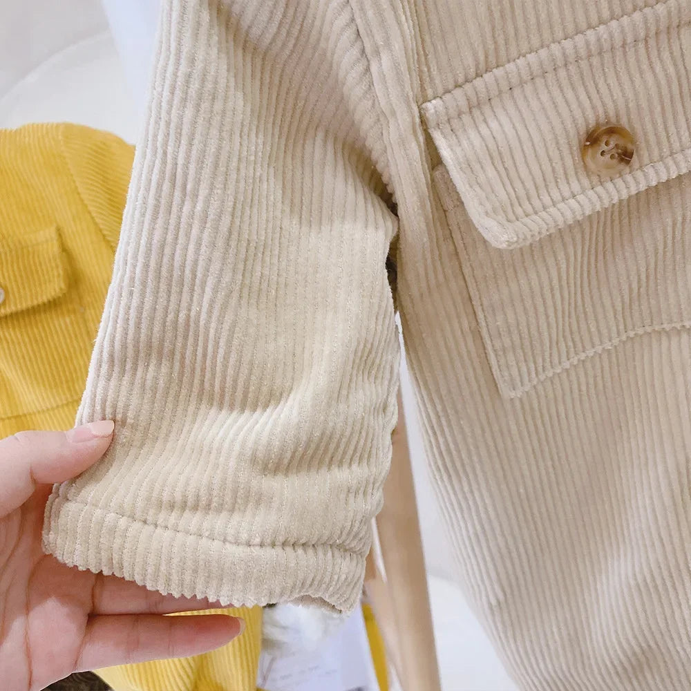 Barboteuse Vintage en velours côtelé pour bébé, doublure polaire, combinaison chaude avec boutons sur le devant, poches plaquées, vêtements pour bébés de 0 à 24 mois, automne et hiver