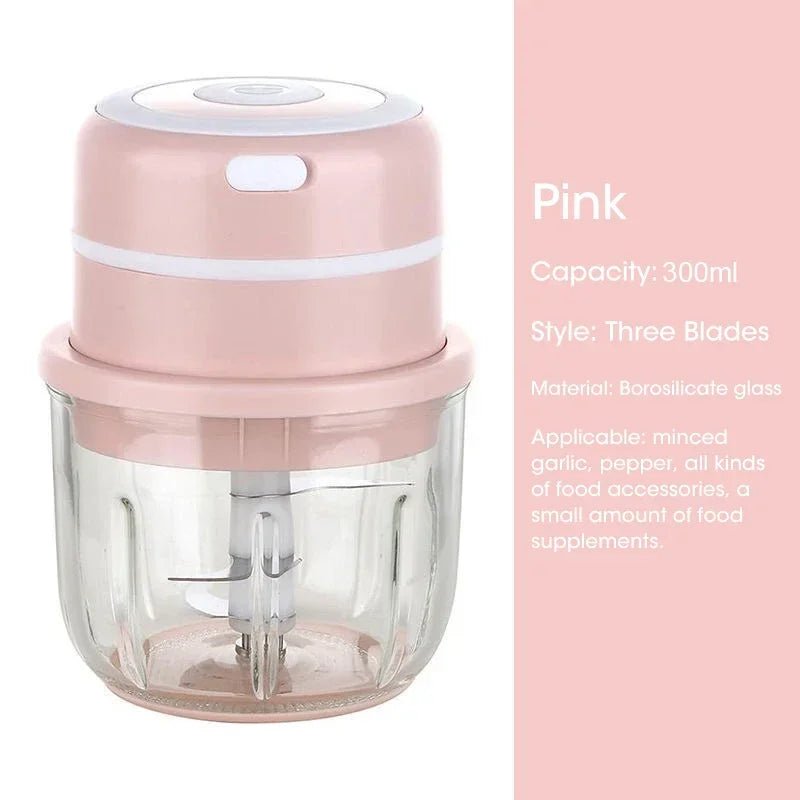Hachoir à ail électrique de 300ML, chargeur USB, broyeur de viande et légumes, Mini broyeur d'ail et de piment en acier inoxydable, Gadgets de cuisine