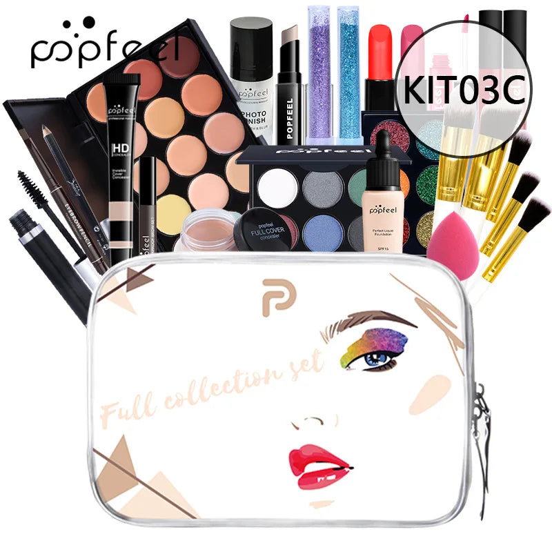 POPFEEL maquillage Kit complet femme maquillage ensemble ombre à paupières fard à paupières Palette brillant à lèvres Mascara Eyeliner pinceaux sac maquillage pour les femmes