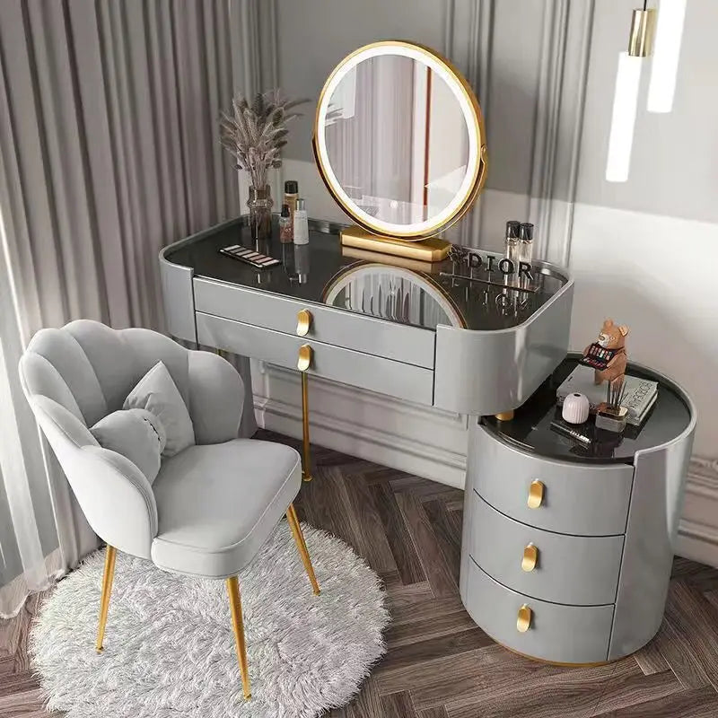 Meuble de chambre à coucher, rangement, chargement sans fil, Bluetooth, commode de maquillage, coiffeuse, Table intelligente avec miroir LED
