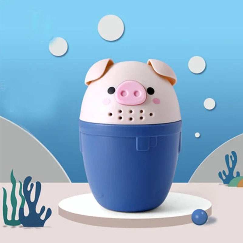 Outil de bain pour enfants, bonnet de bain cochon de dessin animé pour bébé, tasse de shampoing mignonne pour tout-petits, cuillère de lavage des cheveux, tasse de douche en Silicone souple pour nourrissons