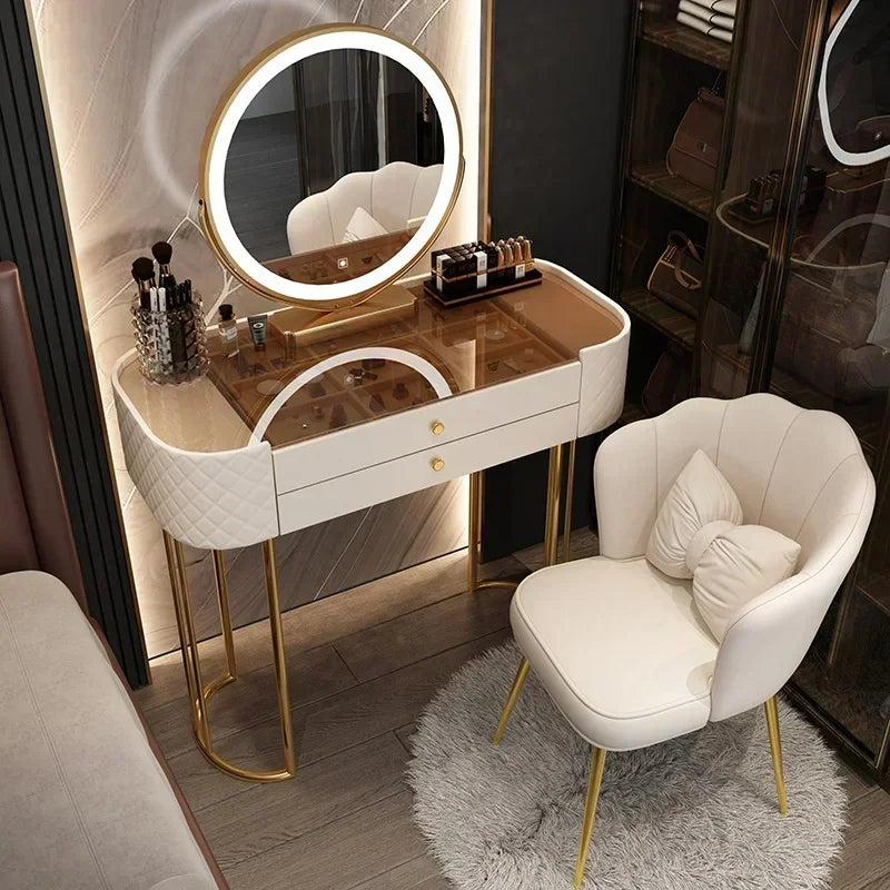 Miroir de maquillage de luxe avec lumière LED, meuble de rangement pour chambre à coucher, salon