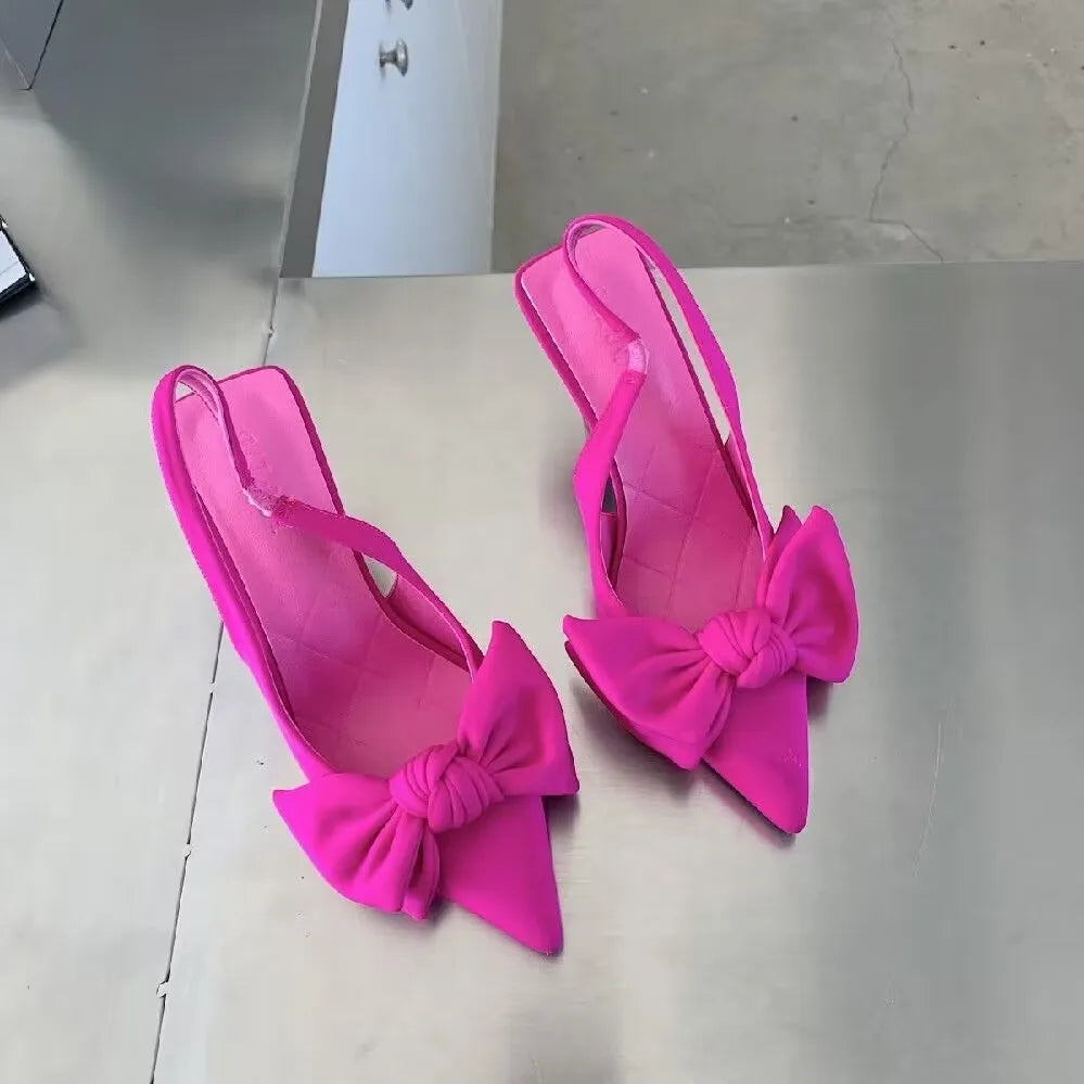 Femmes chaussures 2024 printemps nouveau papillon noeud femmes Slingbacks talons chaussures robe Sexy talon mince bout pointu dames talons hauts femmes