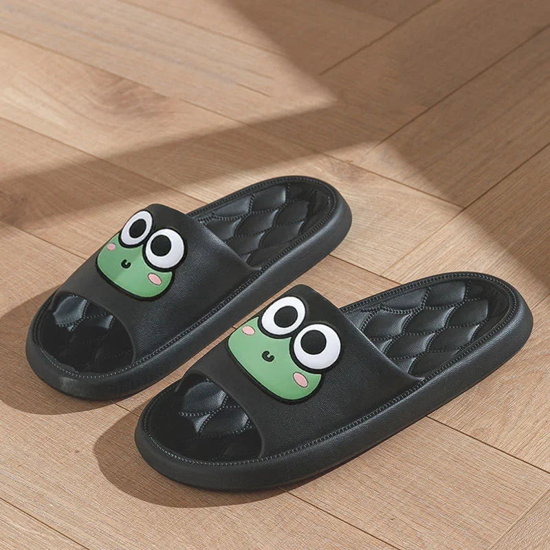 Tongs de plage coordonnantes à motif de grenouille, sandales souples d'été à motif de dessin animé mignon