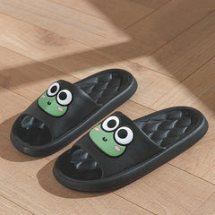 Tongs de plage coordonnantes à motif de grenouille, sandales souples d'été à motif de dessin animé mignon