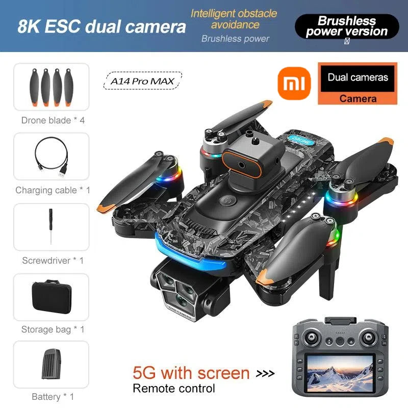 Xiaomi A14 Pro max Drone 4K professionnel HD double caméra Dron moteur sans brosse WIFI FPV pliable RC quadrirotor hélicoptère jouets nouveau