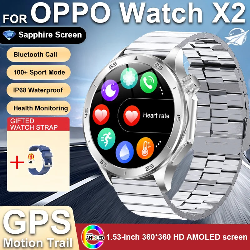 2025 nouveau pour OPPO montre X2 Bluetooth appel Smartwatch AMOLED écran fréquence cardiaque boussole IP68 étanche GPS sport montre intelligente hommes