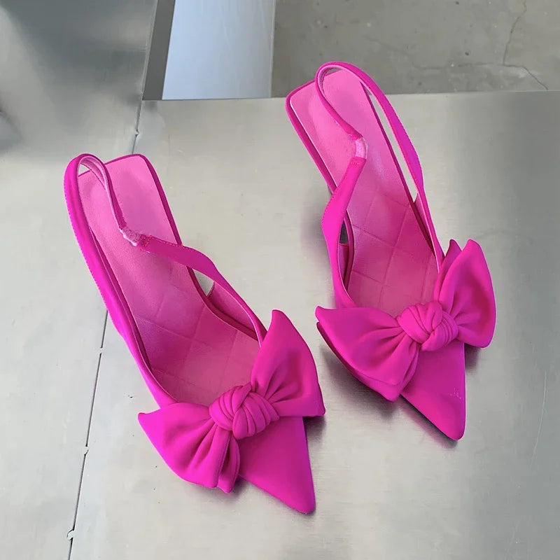 2025 été marque femmes Slingback sandales chaussures à talons mode nœud papillon bout pointu sans lacet dames robe élégante pompes chaussures