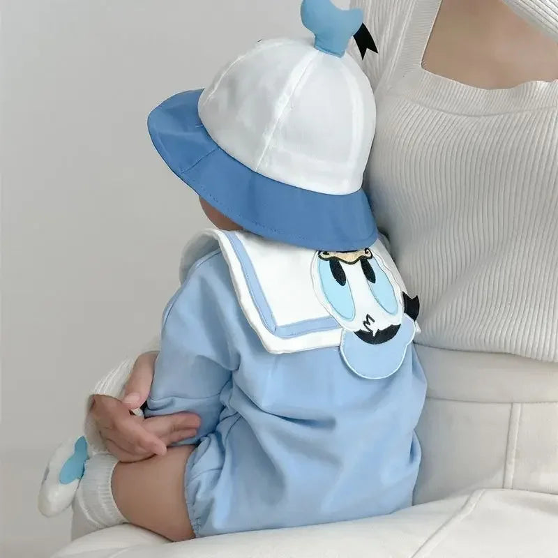 Barboteuse avec Chaussettes et Chapeau de Dessin Animé Donald Destroy AndrDuck pour Nouveau-Né, Combinaison à Manches sulfpour Garçon et Fille, Vêtements de Printemps, 3 Pièces