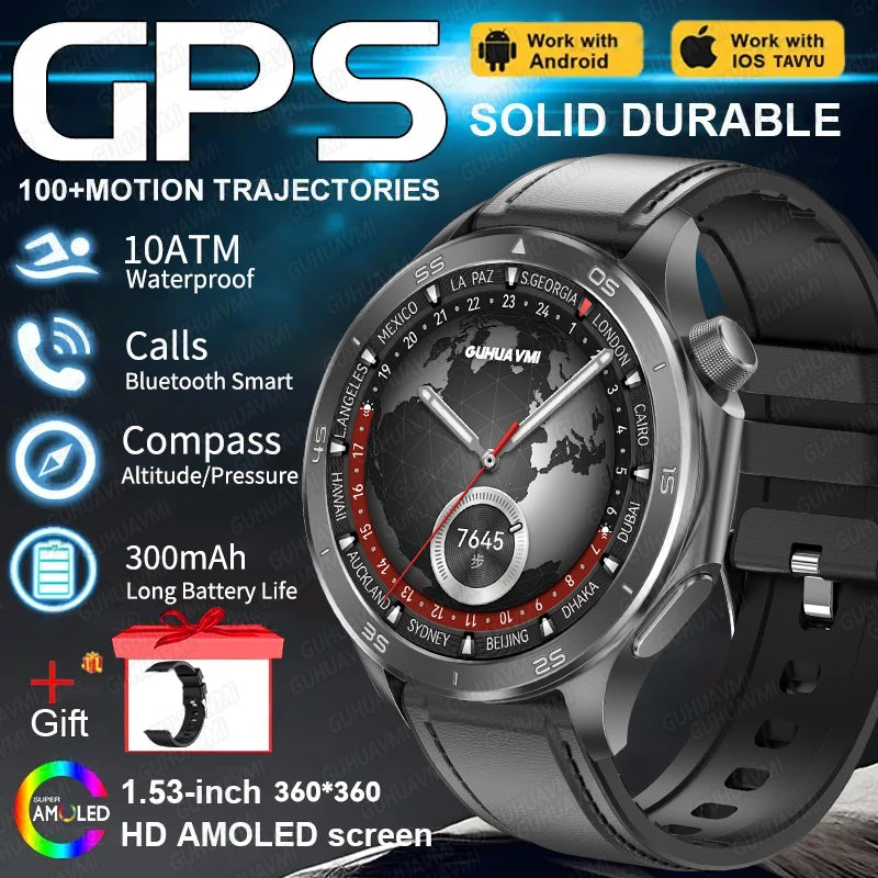 Montre connectée GPS pour hommes, avec boussole, altimètre de pression, étanche IP68, appel Bluetooth, écran AMOLED, nouveau, 2025