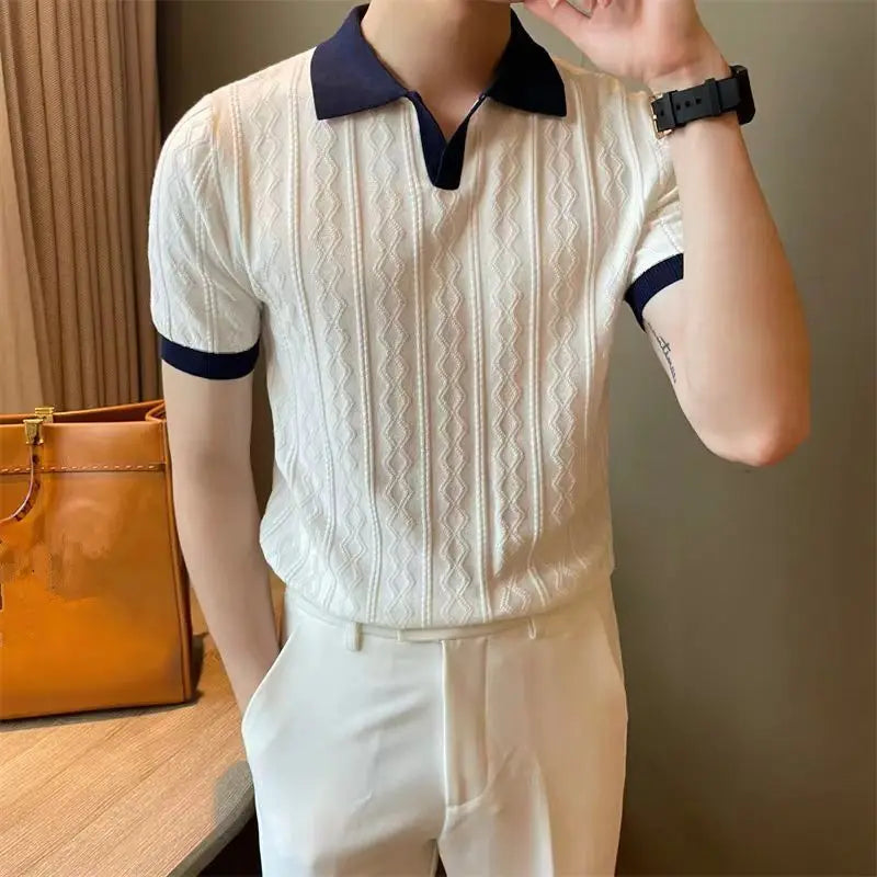 Spring Autumn New Fashion Polo Neck Short Sleeve Tees Casual Versatile Western Commuter Clothing Youth Loose Men's Polo Shirts