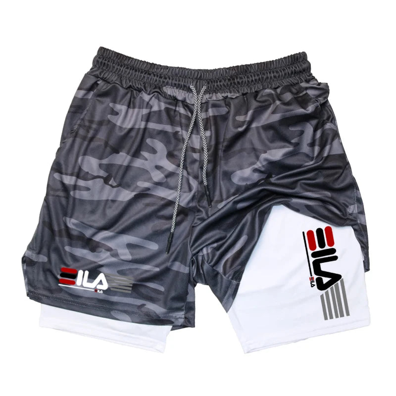 Shorts de compression 2 en 1 pour hommes, culotte de sport respirante à double couche, short de plage décontracté à séchage rapide