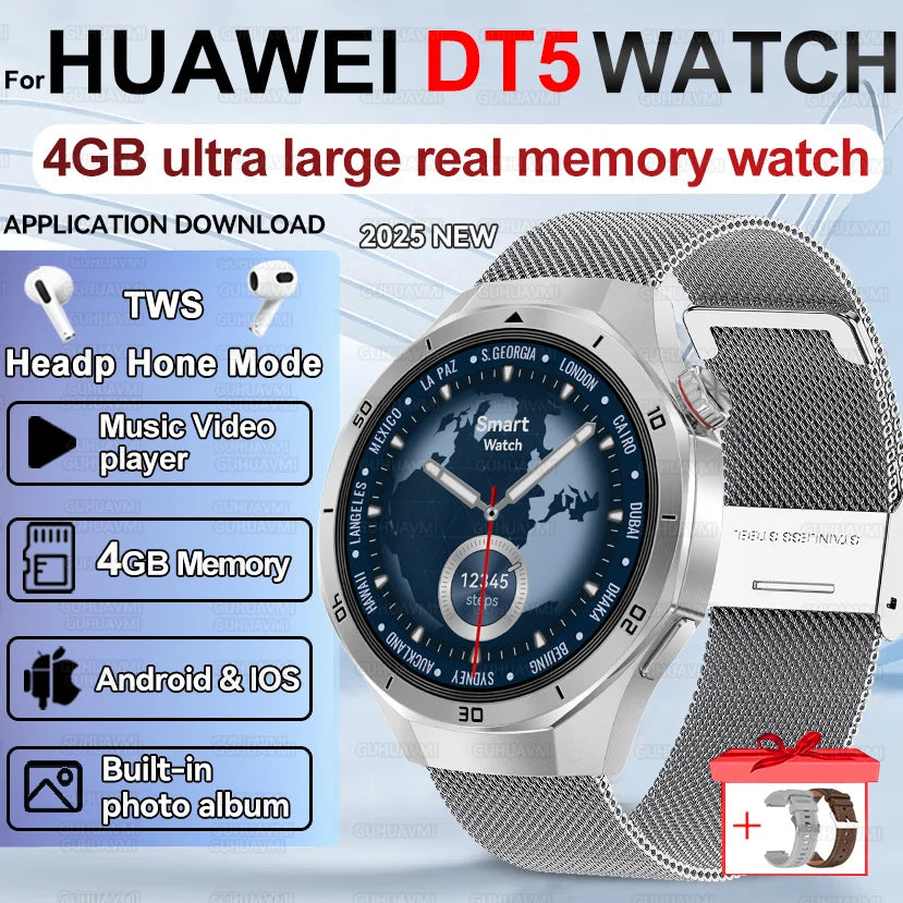 Pour HUAWEI 4GB mémoire hommes affaires Smartwatch Bluetooth appel surveillance de la santé GPS Navigation montre intelligente connecter TWS écouteurs