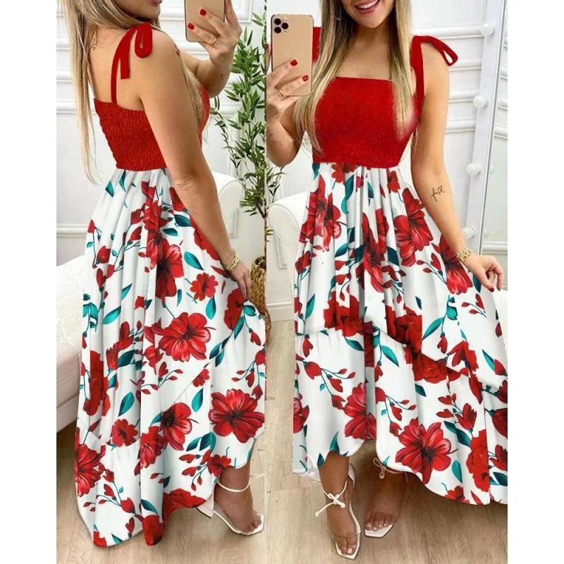 New Sling Stitching Printing Irregular Tube Top Dress In Stock