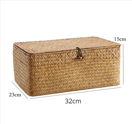 Panier de rangement tissé manuel, 1 pièce, couvercle, boîte de consolidation des débris, tri des bijoux WF1016