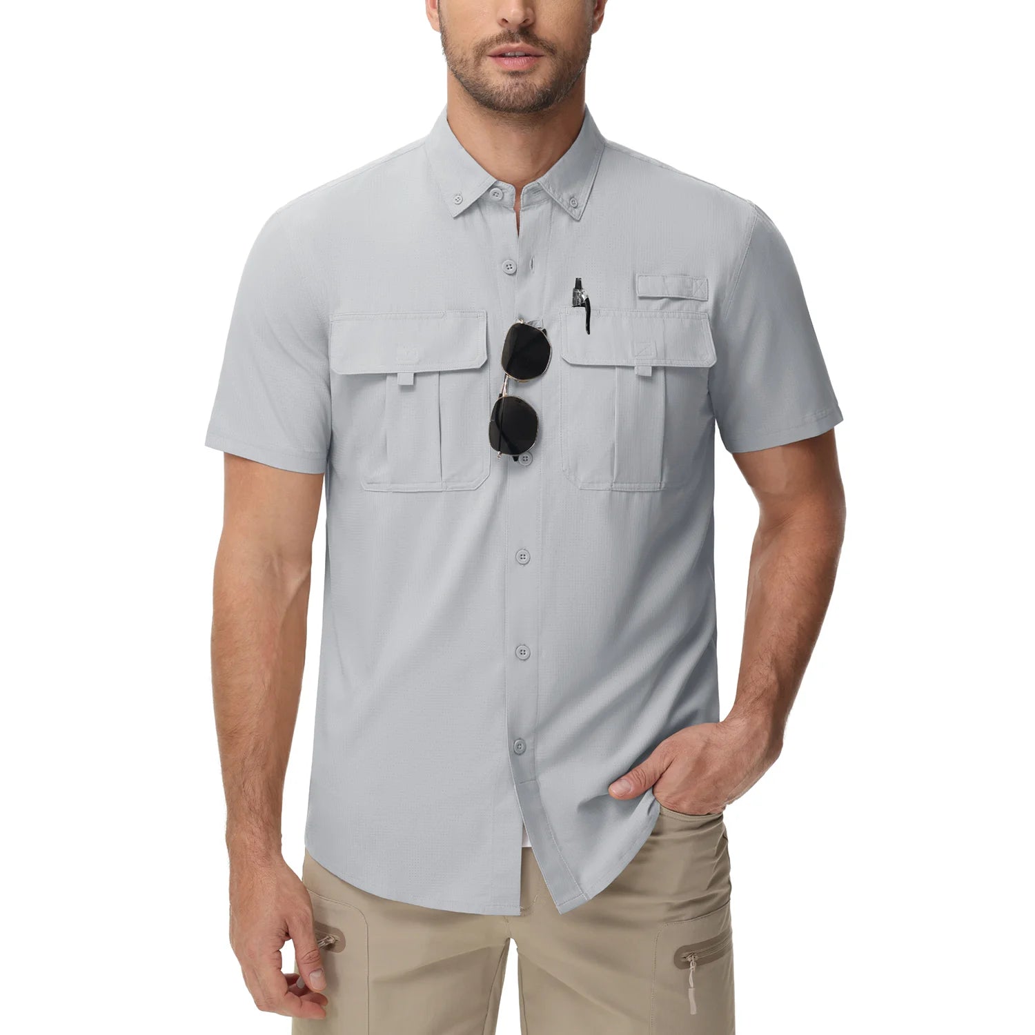 TACVASEN-Chemises de pêche de nuit UV pour hommes, chemise respirante à manches courtes, chemise de randonnée en plein air, chemises de pêche légères à séchage rapide