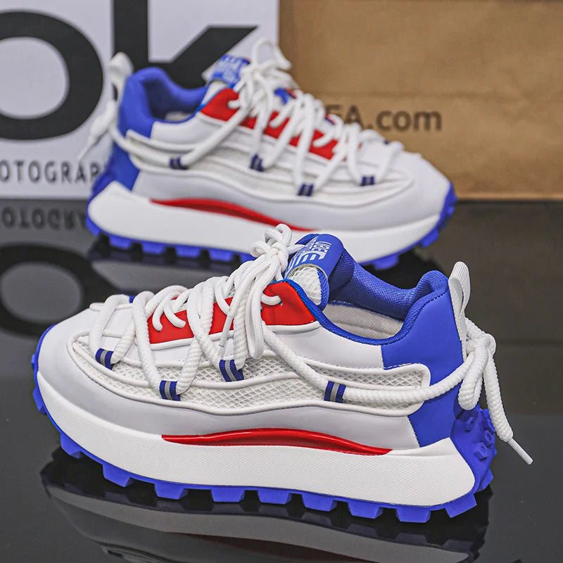 Chunky Sneaker Men Designer Running Shoes Fashion Casual Microfiber Leather Mesh Breathable Height Increased Flat Platform Shoes