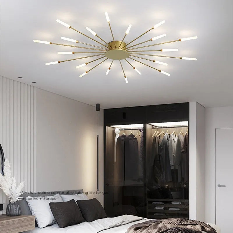 Modern LED Chandelier For Living Room Bedroom Home Roof Indoor Gold Metal Ceiling Lamp With Remote Control Lighting Lustre Decor