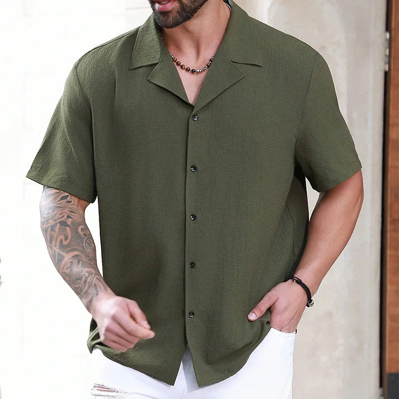 Chemise décontractée fine haut de gamme pour hommes, respirante, résistante aux rides, évacuant l'humidité, avec Texture pour hommes, chemise à manches courtes