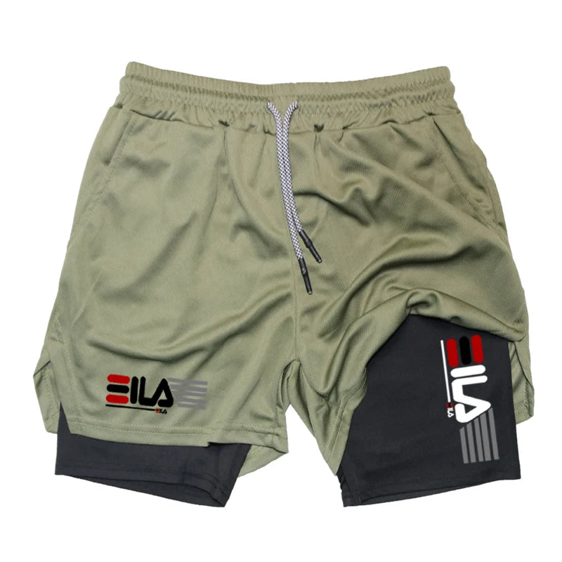Shorts de compression 2 en 1 pour hommes, culotte de sport respirante à double couche, short de plage décontracté à séchage rapide